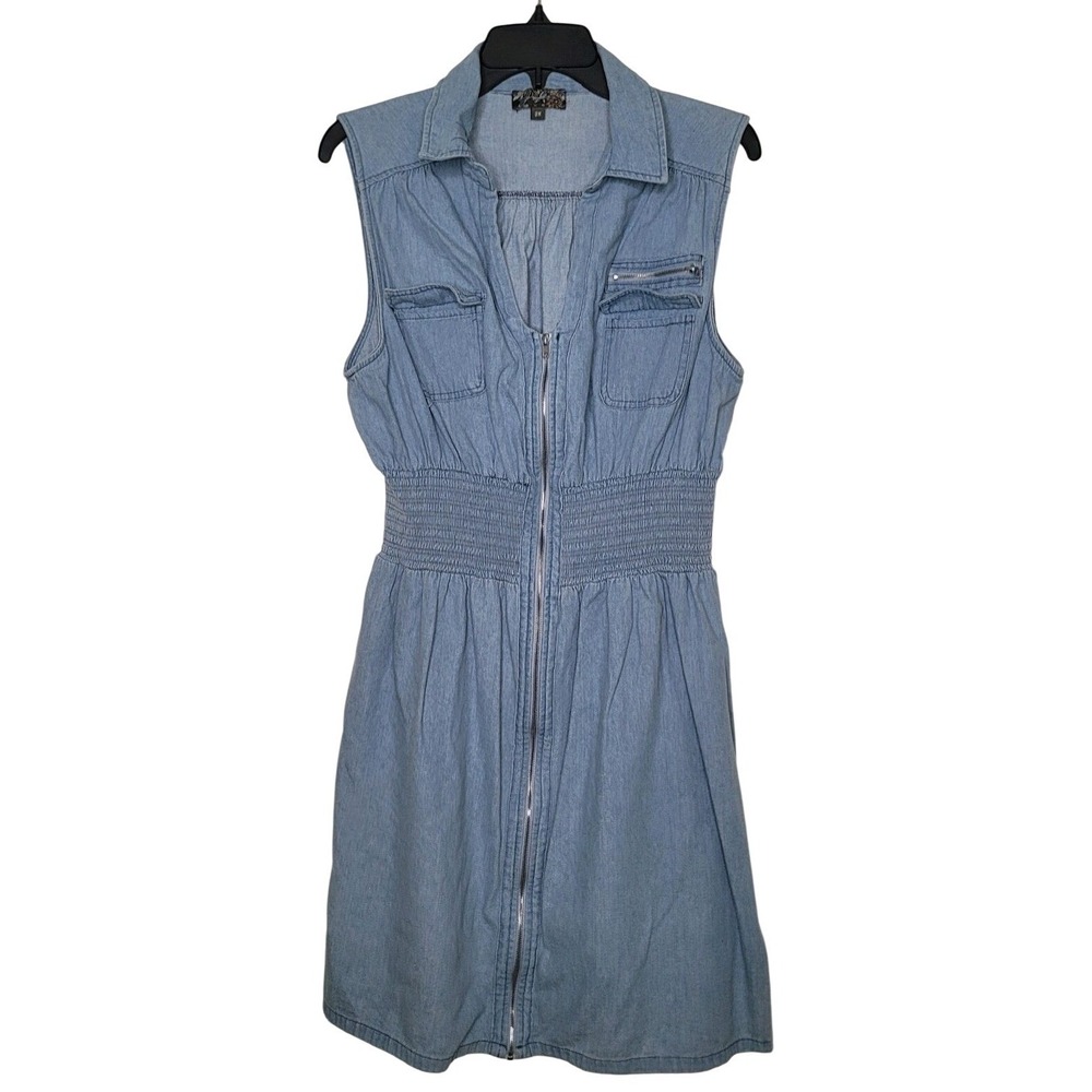 J. Gee Light Denim Sleeveless Dress Women's Sz 2X V-Neck Zipper‎ Front